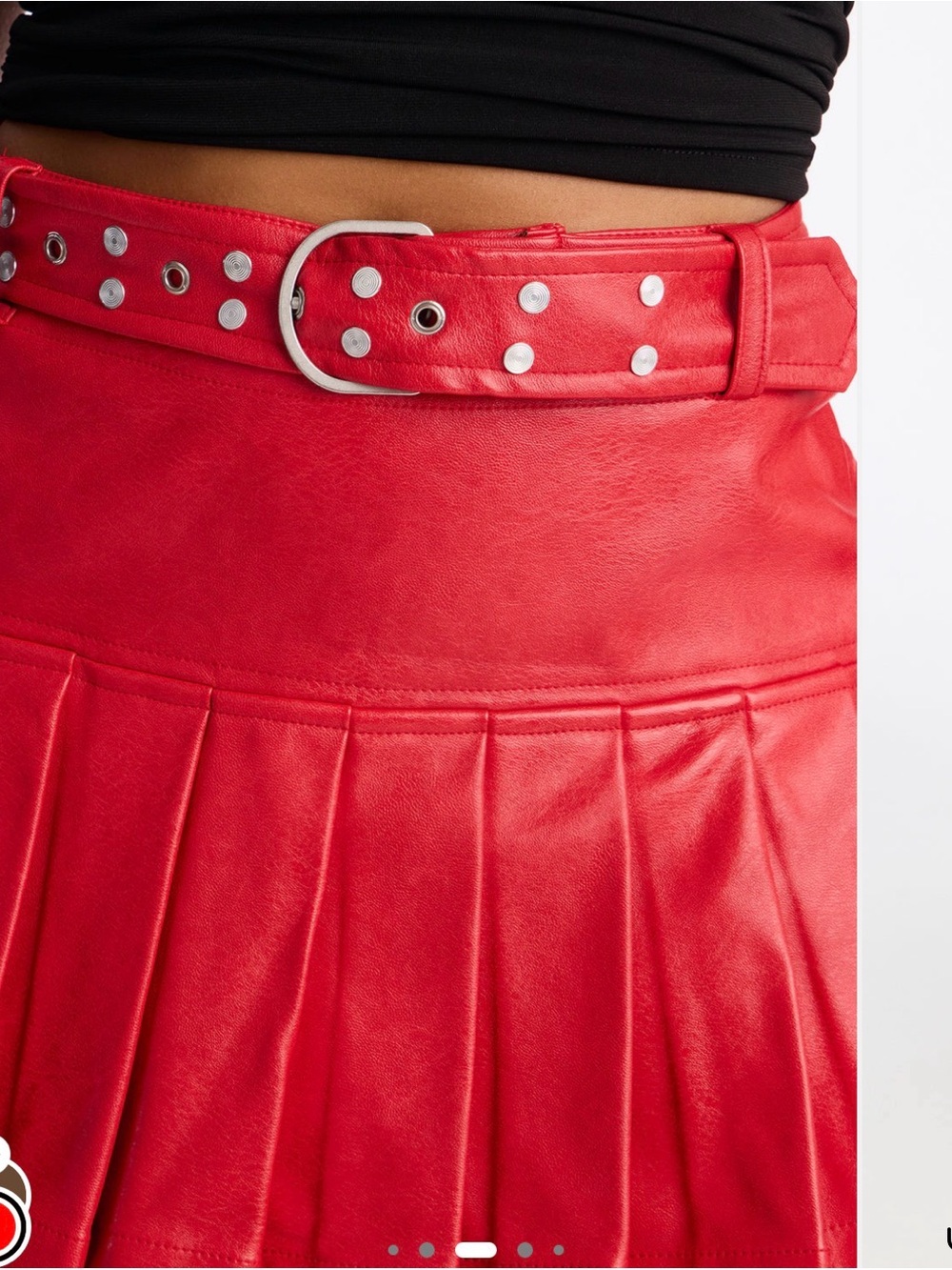 Fashion Nova Red Pleated Faux Leather Mini Skirt with Studded Belt - Picture 8 of 10